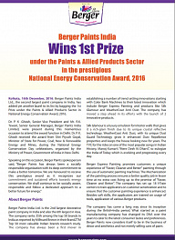 Berger Paints India Wins 1st Prize in NECA, 2016